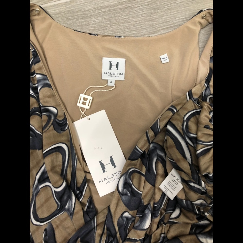 Halston Heritage Side Tie Cinched Silk Blend Dress - Picture 6 of 8